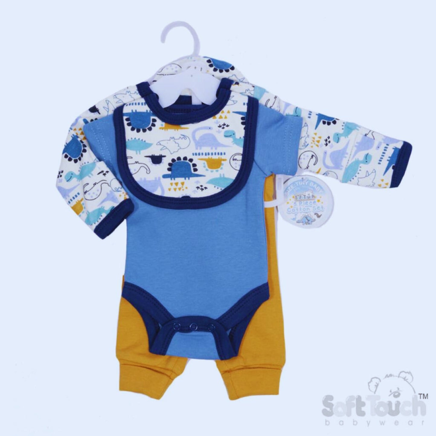 Tiny Baby 5 Piece Set Dinosaur Blue and Mustard