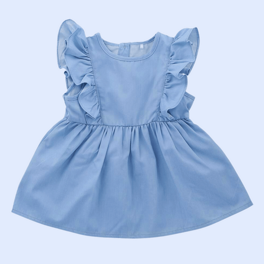 Blue Frill Dress - Chambray Front View