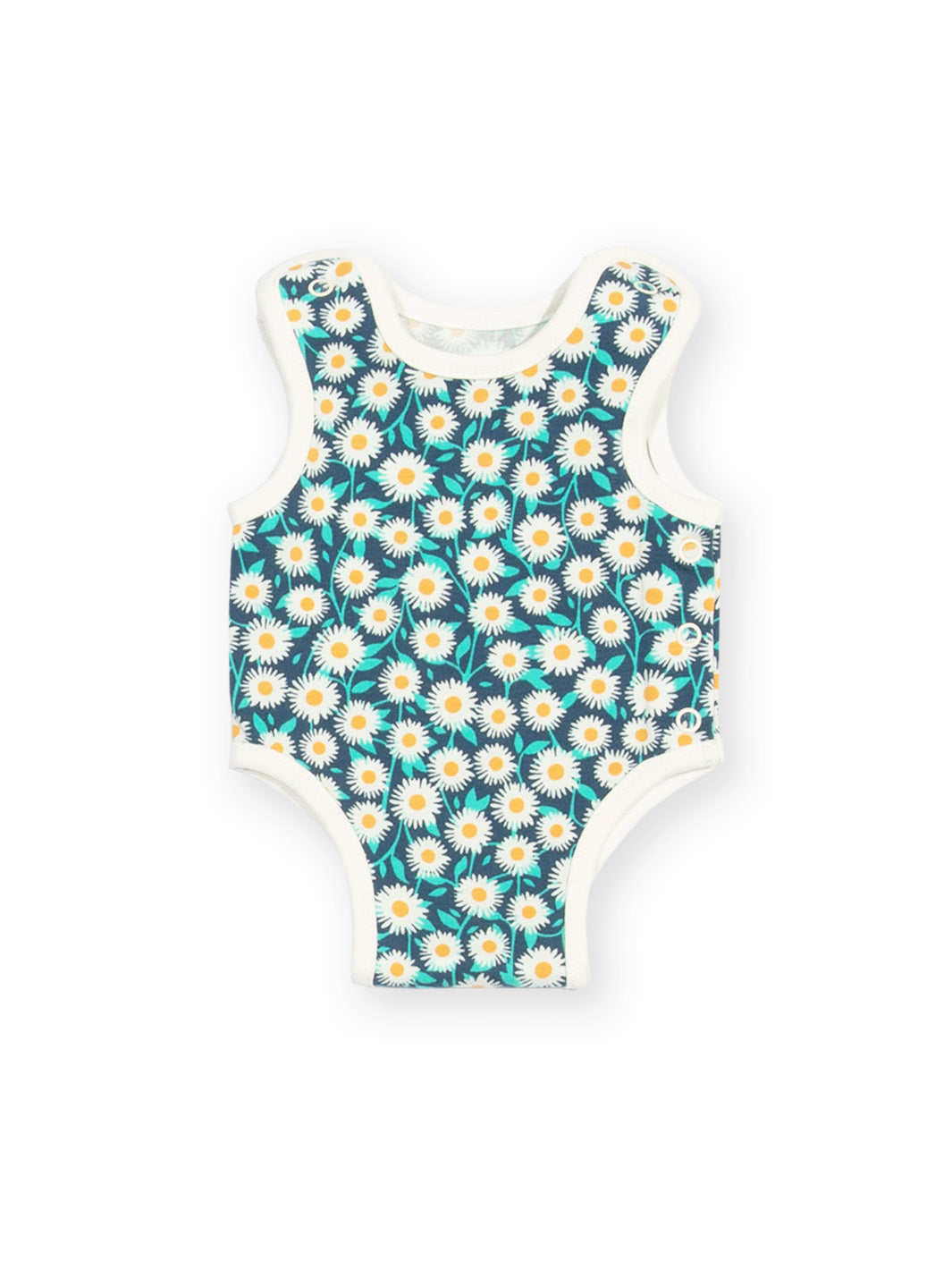Rear view of My First Vest Daisy Fields Navy – gentle preemie baby clothing for premature and early baby needs, comfortable for tiny babies born too soon