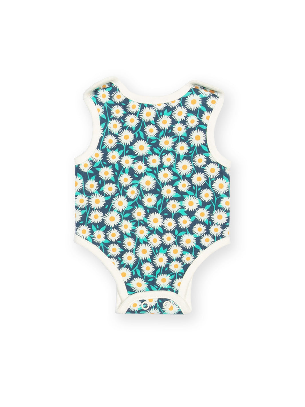 Flat lay of My First Vest Daisy Fields Navy – soft preemie baby vest with daisy pattern, perfect for tiny babies and premature and early baby arrivals, ideal for babies born too soon