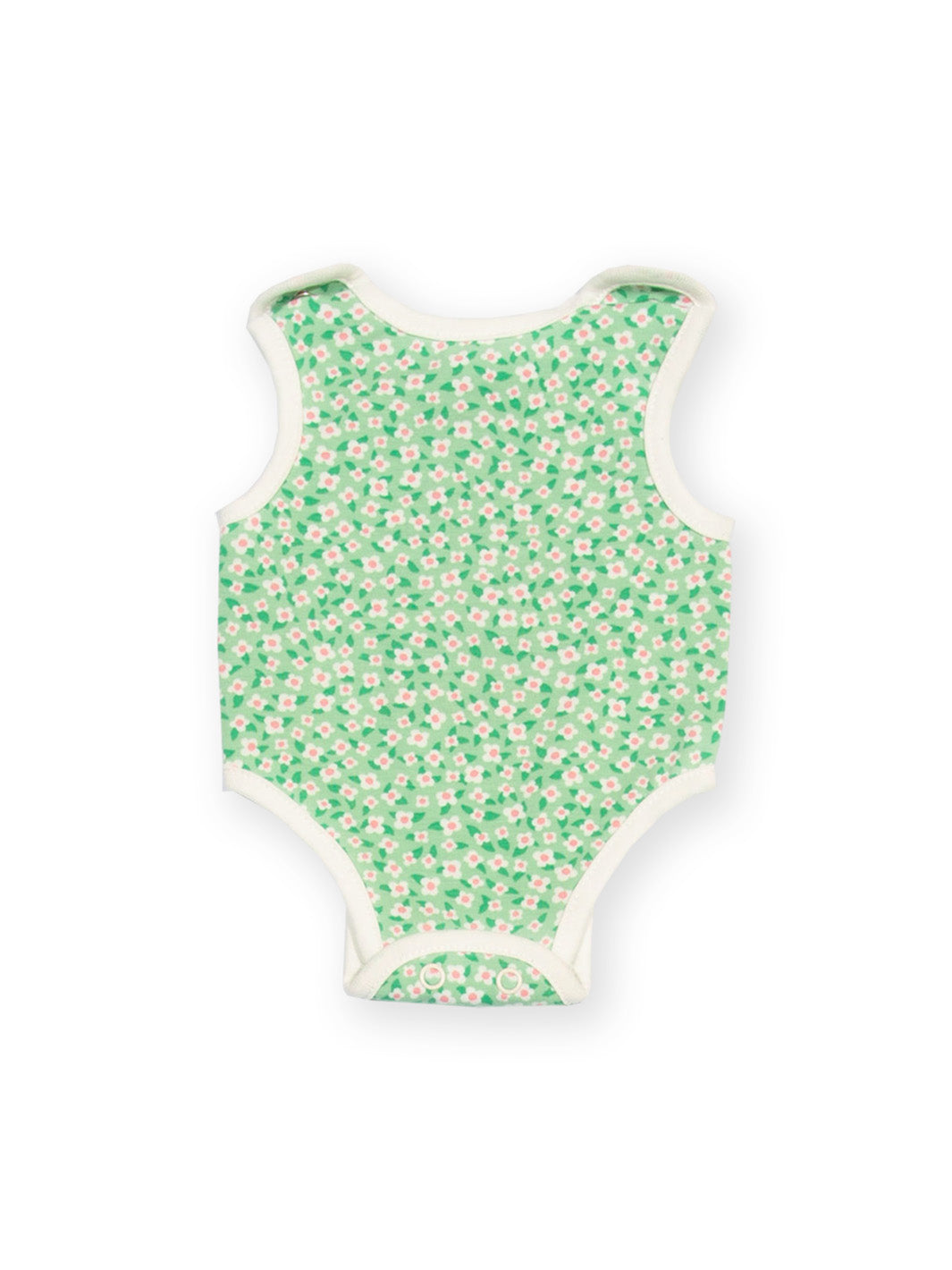 Flat lay of My First Vest Woodland Walk Green – cosy preemie baby vest with floral design, perfect for tiny and premature babies