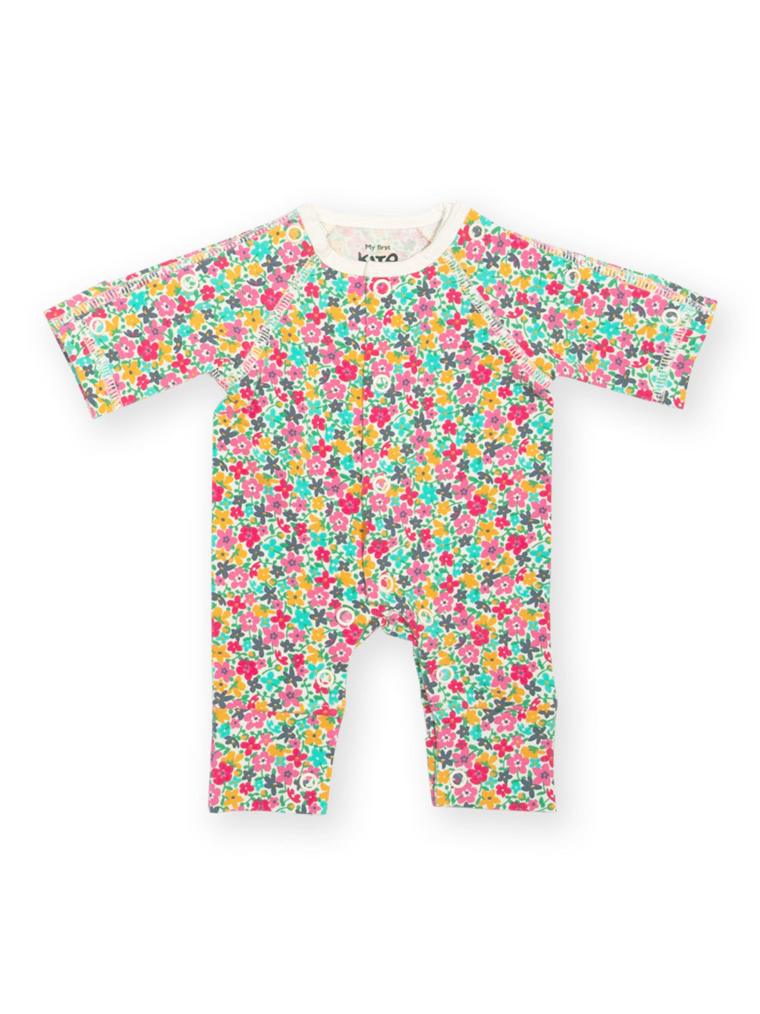 Petal Potion print, soft organic cotton sleepsuit ideal for tiny babies, premature and early baby care, perfect for babies born too soon - front view
