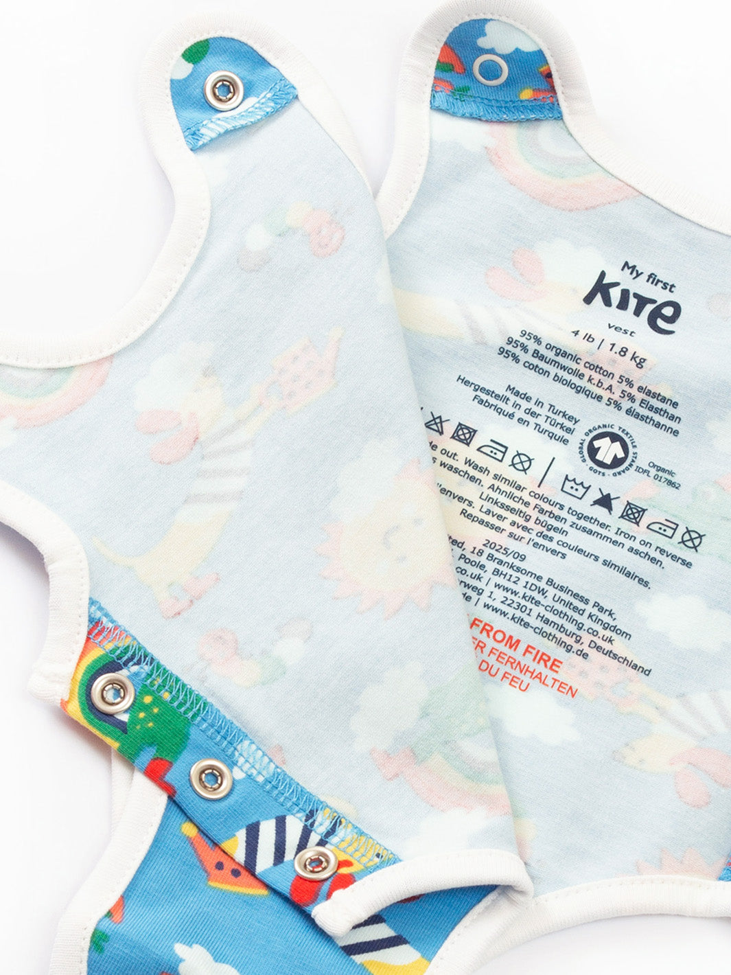 Open arm view of My First Vest Planet Pals Blue – easy access design for premature and early baby dressing