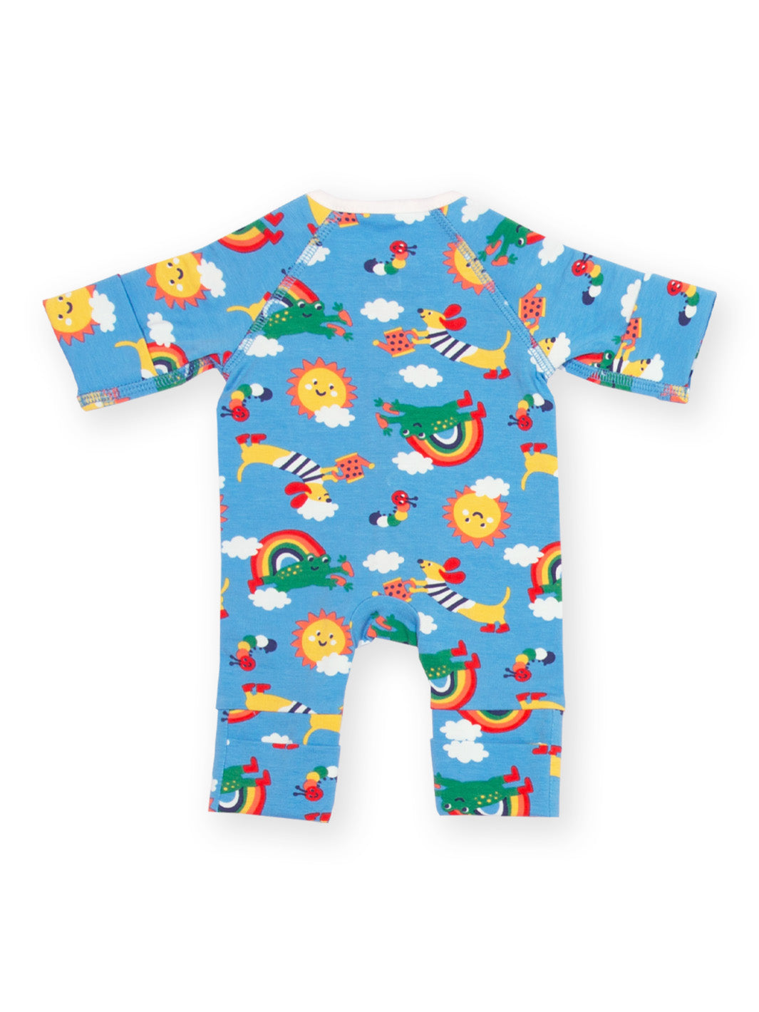 Rear view of My First Sleepsuit Planet Pals Blue showing back design and snaps – suitable for tiny babies, premature babies, and early baby arrivals.