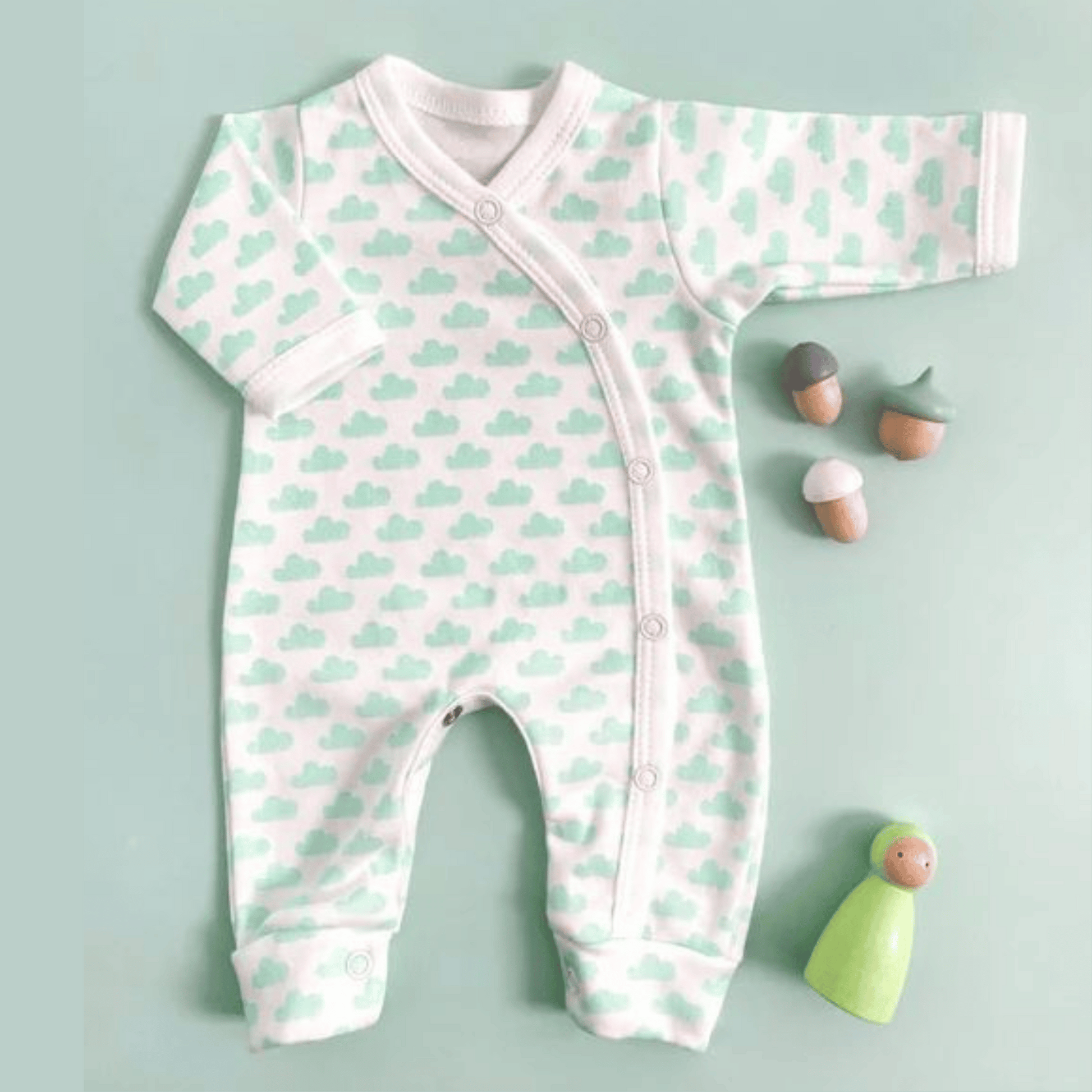 Premature Baby Sleepsuit - Mint Clouds
