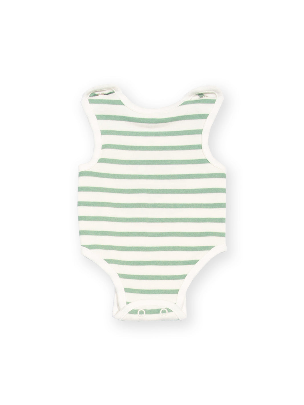 Flat lay of My First Vest Sage Stripe Green – soft preemie baby vest with stripe detail, ideal for tiny babies and premature and early baby arrivals, perfect for babies born too soon