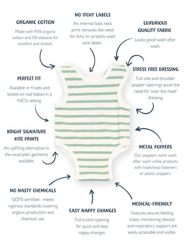 Kite Premature Baby Vest Sage Stripe