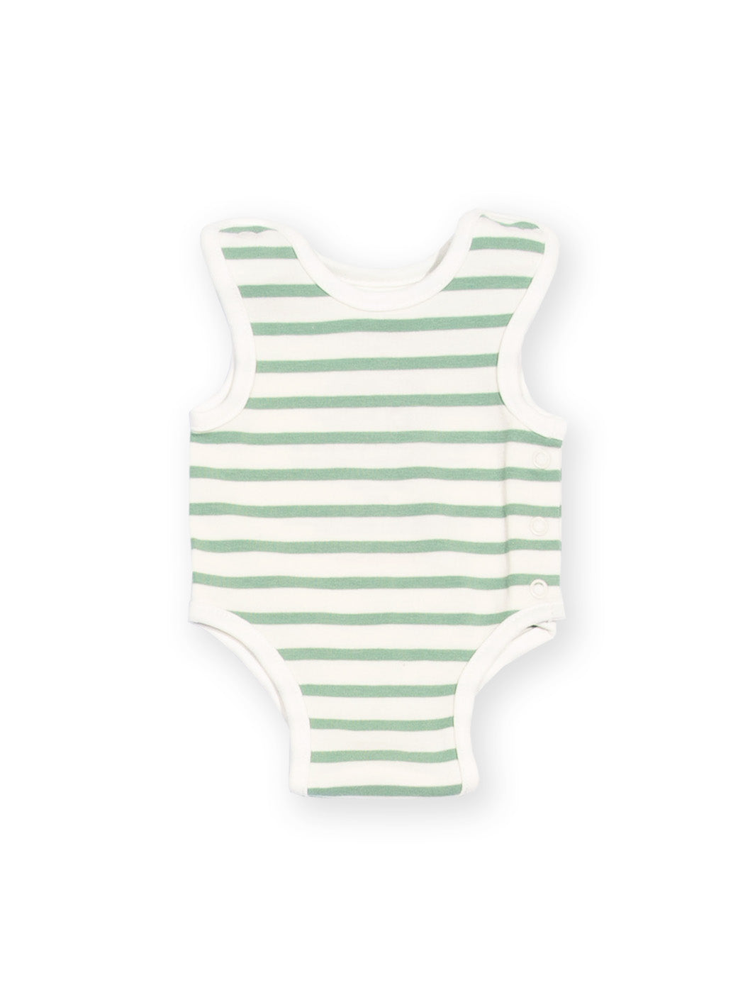 Rear view of My First Vest Sage Stripe Green – gentle preemie baby clothing designed for premature and early baby needs