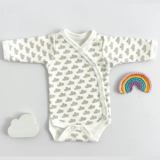 Premature Baby Long Sleeve Vest - Premium 100% organic cotton - Silver Clouds