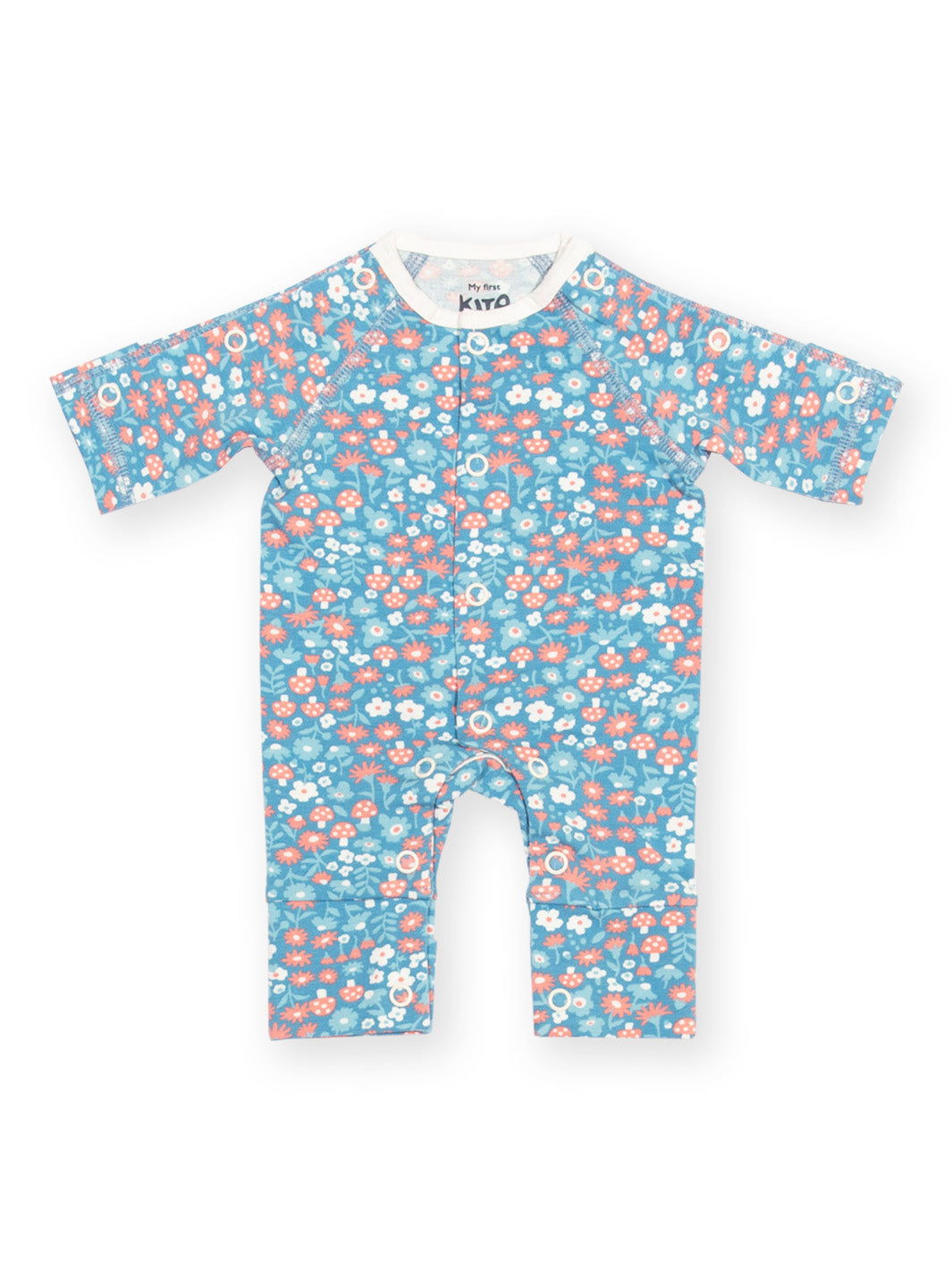 Flat lay of My First Sleepsuit Winter Woodland Blue – soft baby sleepsuit with floral print, ideal preemie baby clothing for premature and early baby arrivals, perfect for tiny babies and babies born too soon