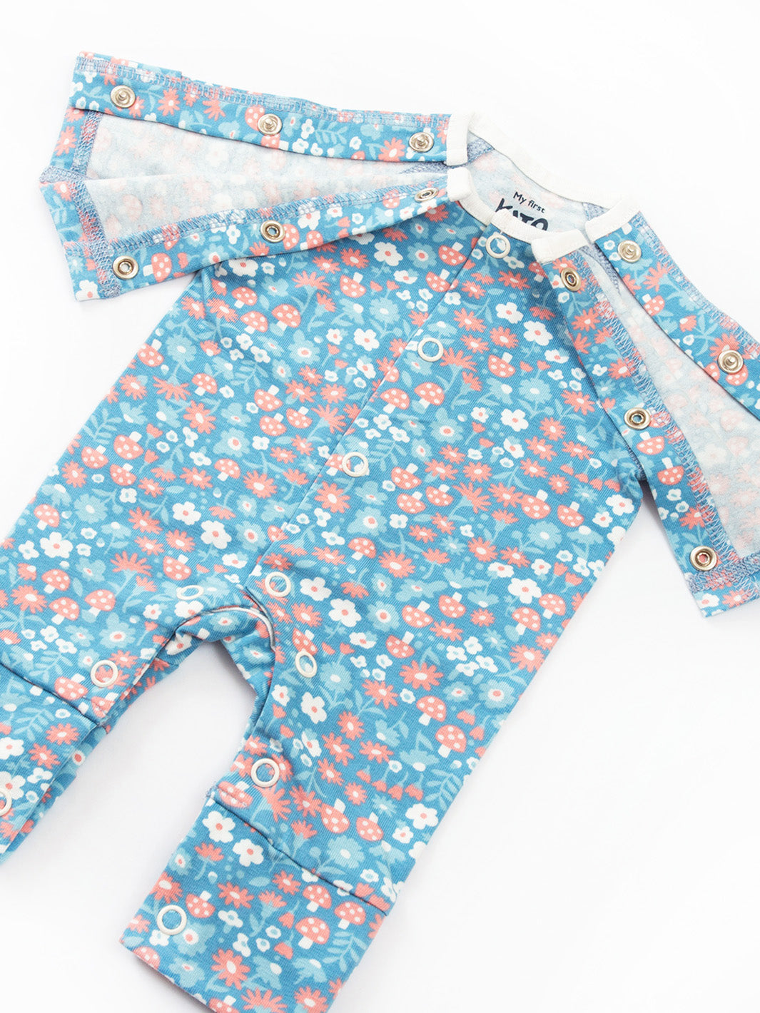 Open arm view of My First Sleepsuit Winter Woodland Blue showing easy‑access design – practical for preemie and premature babies, comfortable for tiny babies and early baby arrivals, perfect for babies born too soon