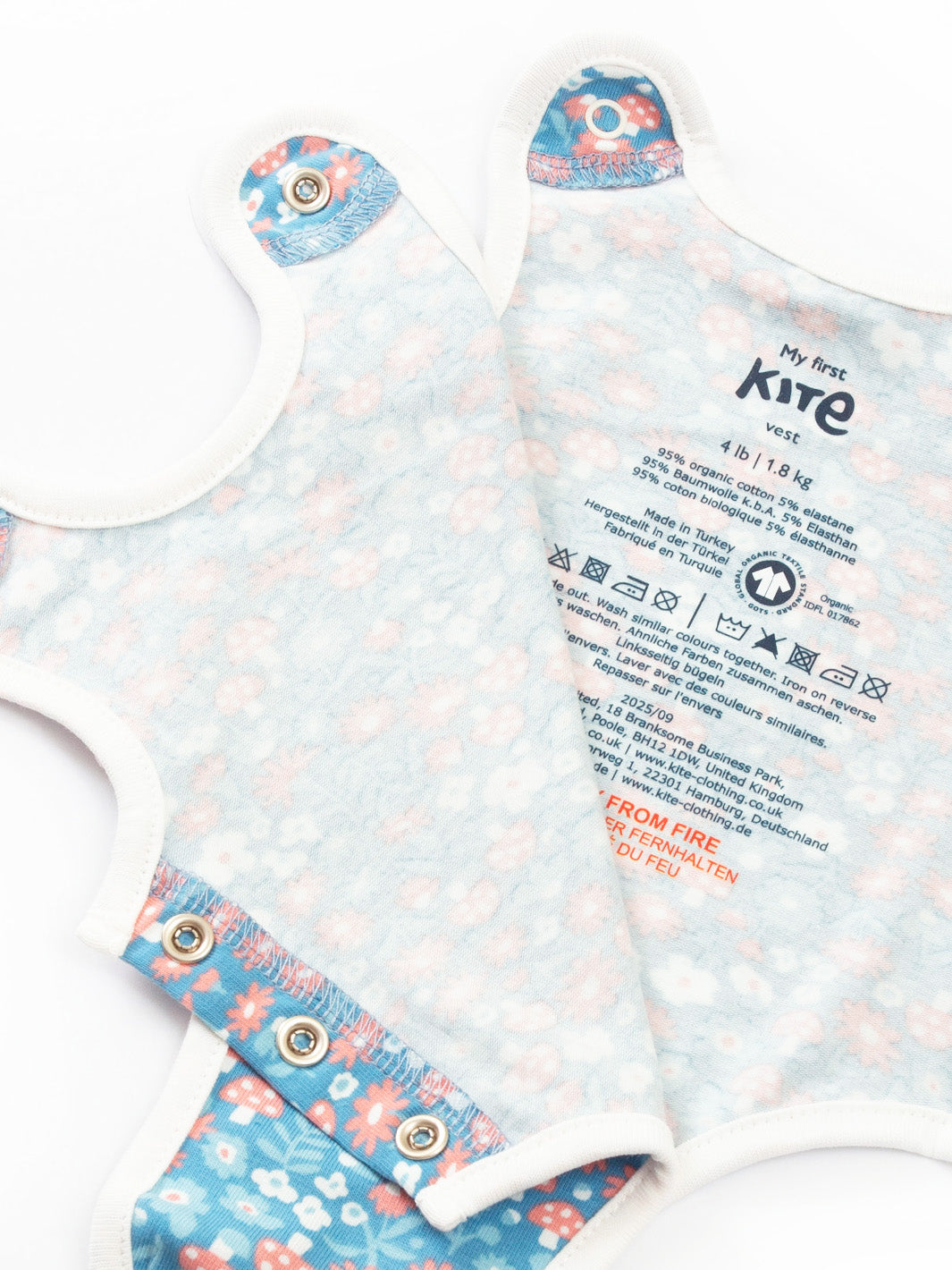 Open arm view of My First Vest Winter Woodland Blue – easy access design for premature and early baby dressing