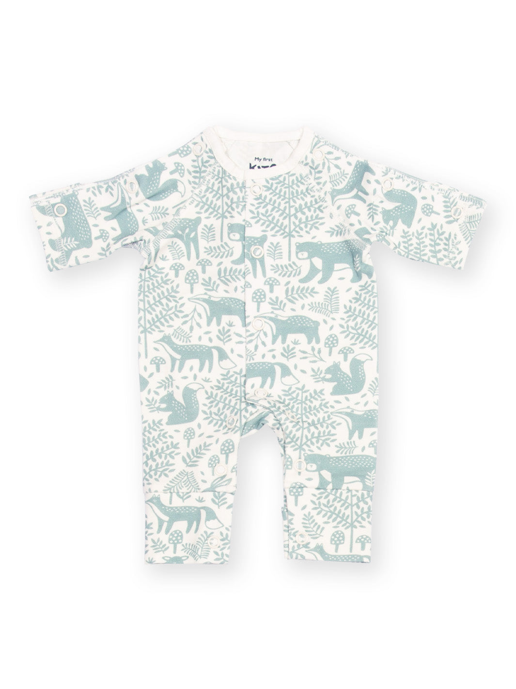 Flat lay of My First Sleepsuit Woodland Walk - cosy preemie baby sleepsuit with woodland theme, perfect for tiny babies, premature and early baby arrivals, ideal for babies born too soon