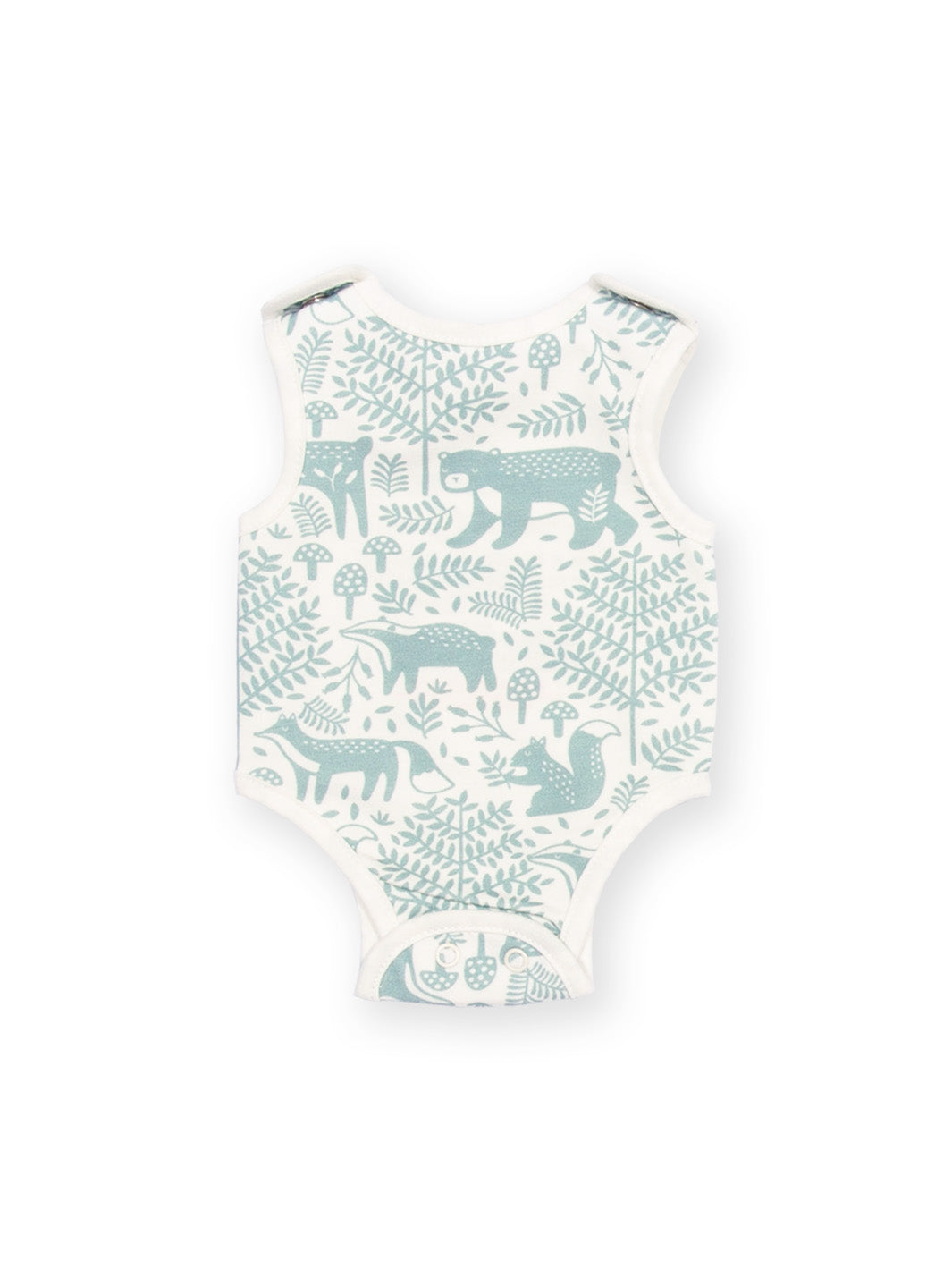 Flat lay of My First Vest Woodland Walk Green – cosy preemie baby vest with woodland design, perfect for tiny and premature babies